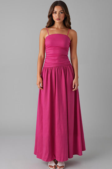 Spaghetti Straps A Line Fuchsia Cotton Evening Dress